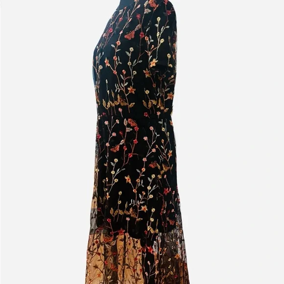 NWT - SweatyRocks Women’s Mesh Short Sleeve Embroidered Floral Dress - Size Med - Picture 8 of 14